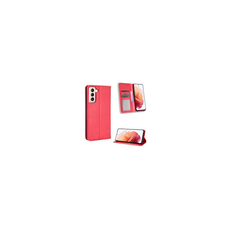 Retro Style Auto-absorbed Wallet Stand TPU + PU Leather Phone House  pour Samsung Galaxy S21 4G/ - Red