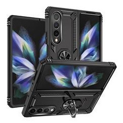 pour Samsung Galaxy Z Fold4  TPU + PC Shockproof Phone House Ring Holder Kickstand Protective Sheet - Black