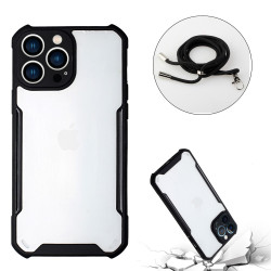 Anti-scratch Acrylic + TPU Hybrid House Cell Phone Cover with Lanyard  pour iPhone 13 Pro Max 6.7 inch - Black