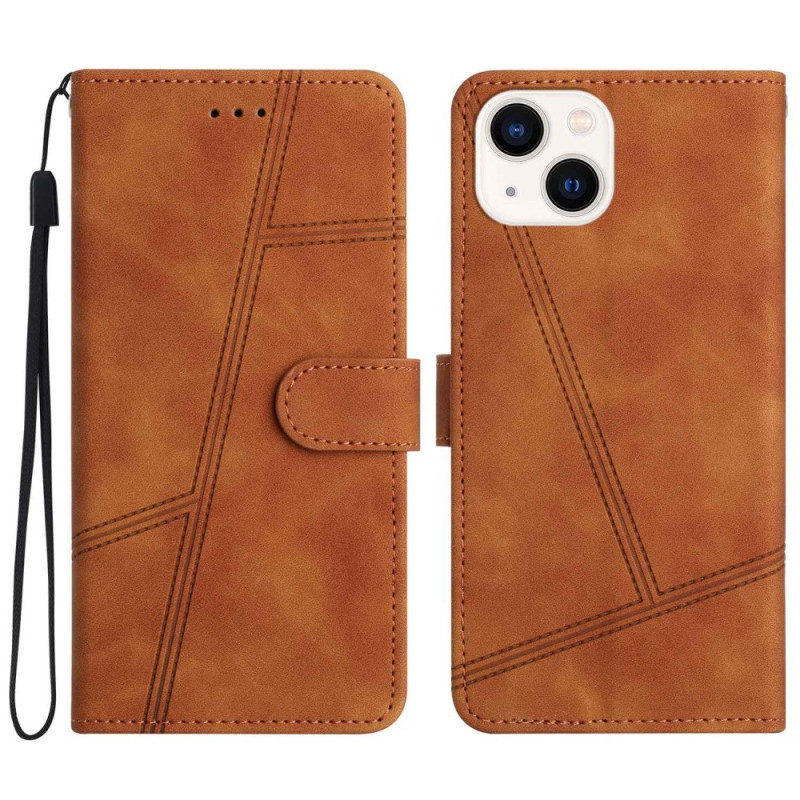 pour iPhone 14 Skin-touch Feeling Vintage PU Leather Phone Cover Wallet Design Lines Imprinted Flip Stand Shell House - Brown