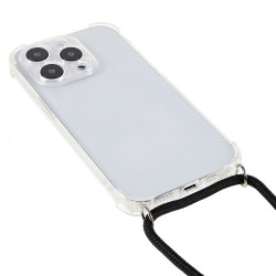 pour iPhone 14 Pro 6.1 inch Crystal Clear Phone House Rein pourced Corner Anti-drop TPU Cover with Lanyard