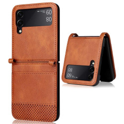 pour Samsung Galaxy Z Flip4   Cover Vintage Texture One-Piece Design PU Leather Coated  Shell with Card Slot - Brown