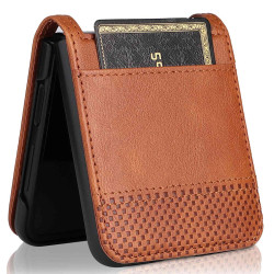 pour Samsung Galaxy Z Flip4   Cover Vintage Texture One-Piece Design PU Leather Coated  Shell with Card Slot - Brown