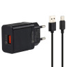 LZ-728 Quick Charger 18W Travel Charger + USB to Type-C Data Cable, Length: 1m - Black