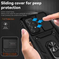 pour Samsung Galaxy A73  House Ring Magnetic Kickstand PC + TPU Dual Layer Shock Absorption Protective Phone - Black