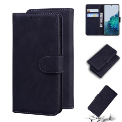 Solid Color Full-Protective Leather Phone Protective Shell with Stand and Wallet  pour Samsung Galaxy S22 - Black