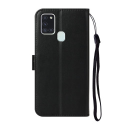 Solid Color Leather with Wallet Cover  pour Samsung Galaxy A21s - Black