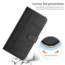 pour Samsung Galaxy A52s  / A52  / A52 4G Cowhide  Sewing Line Decor Wallet Stand House Phone Shell - Black