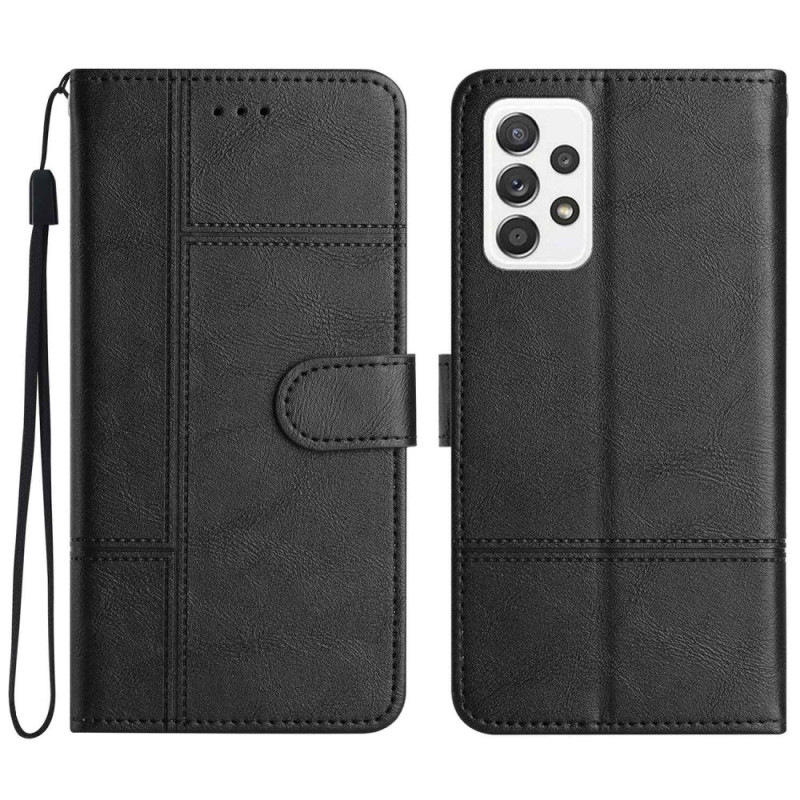 pour Samsung Galaxy A52s  / A52  / A52 4G Cowhide  Sewing Line Decor Wallet Stand House Phone Shell - Black