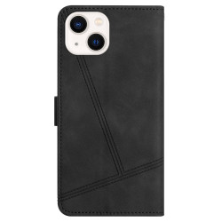 iPhone 14 Skin-touch Feeling Vintage PU Leather Phone Cover Wallet Design Lines Imprinted Flip Stand Shell House - Black