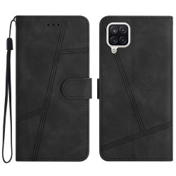 Samsung Galaxy A22 4G (EU Version) Skin-touch Feeling Vintage PU Leather Phone Cover Lines Decor Drop-proo- Black