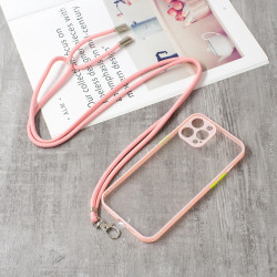 Transparent TPU + Acrylic Combo Hybrid Back Phone Cover Shell with Lanyard  pour iPhone 11 Pro Max 6.5 inch - Pink