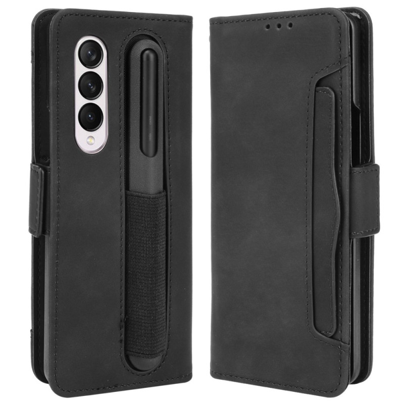 pour Samsung Galaxy Z Fold4  Well-Protected Anti-Fall Pen Slot Phone House PU Leather +  Slot Wallet Stand Design - Black