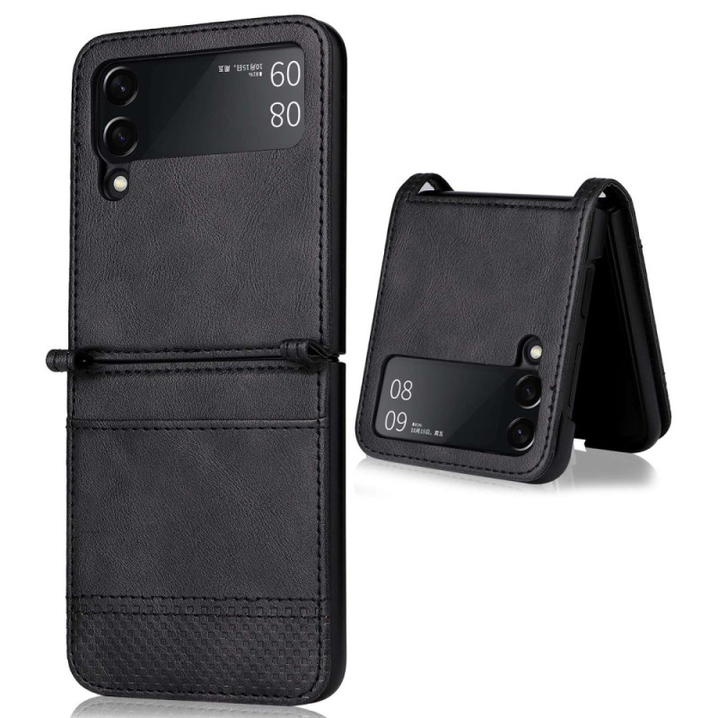 pour Samsung Galaxy Z Flip4   Cover Vintage Texture One-Piece Design PU Leather Coated  Shell with Card Slot - Black