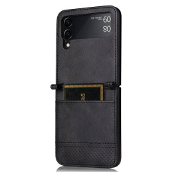 pour Samsung Galaxy Z Flip4   Cover Vintage Texture One-Piece Design PU Leather Coated  Shell with Card Slot - Black