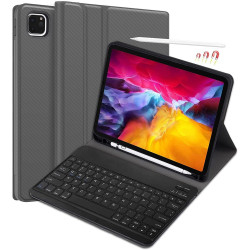 pour iPad Pro 11 (2018-2020-2021-2022) Leather Cover Shell + Wireless Bluetooth 3.0 Keyboard Set with Pen Slot - Grey