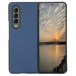 pour Samsung Galaxy Z Fold4  Anti-drop Phone House Carbon Fiber Texture House PU Leather Coated PC r - Blue