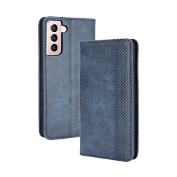 Retro Style Auto-absorbed Wallet Stand TPU + PU Leather Phone House  pour Samsung Galaxy S21 4G/ - Blue