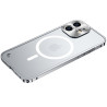 pour iPhone 13 6.1 inch Magnetic House Support Wireless Charging, Transparent Hard PC Back Metal Frame Matte Cover - Silver