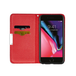 pour iPhone 7/8/SE (2020)/SE (2022) 4.7 inch Litchi Skin Leather Stand Cover with Card Slots - Red