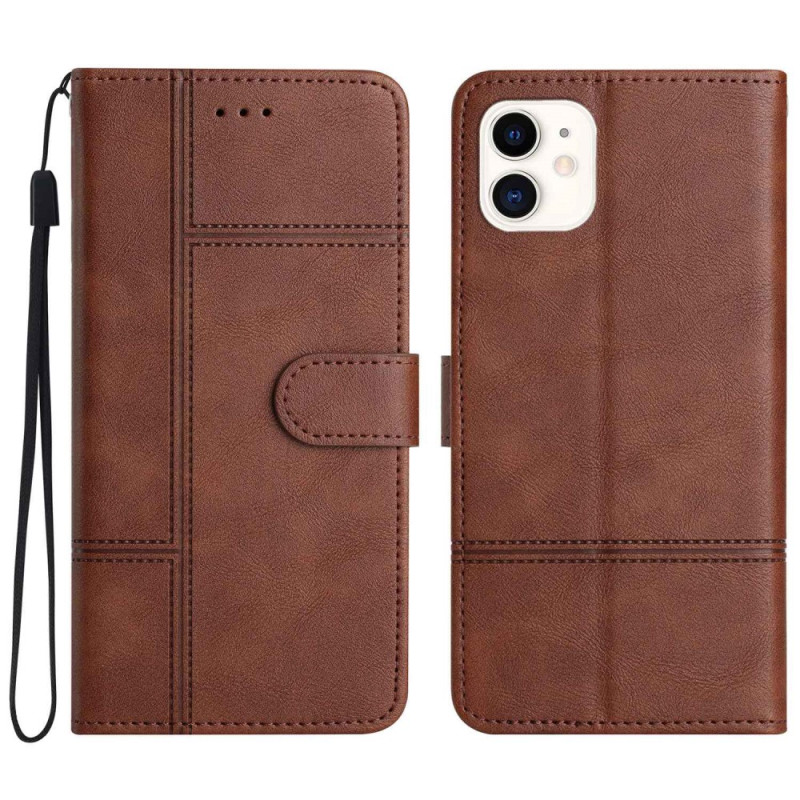 pour iPhone 12 mini 5.4 inch Cowhide Texture Phone Wallet House Drop-proof PU Leather Foliop - Coffee