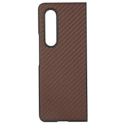 pour Samsung Galaxy Z Fold4  Anti-drop Phone House Carbon Fiber Texture House PU Leather Coated PC r - Brown