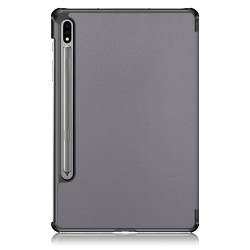 Tri-fold Stand Design Plain PU Leather Tablet House Shell  pour Samsung Galaxy Tab S7 FE T736/Tab S7 Plus/Tab S8+ - Grey