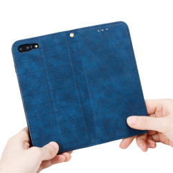 Imprint Flower Surface Auto-absorbed Cover with Card Slots  pour iPhone 7 Plus/8 Plus 5.5-inch - Blue