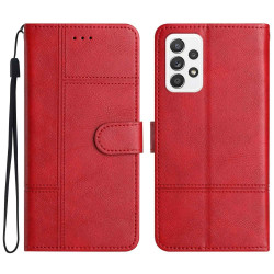 pour Samsung Galaxy A72 4G /  Shockproof House Business PU Leather Folio Flip Cover Lines Imprinted Stand Wallet - Red