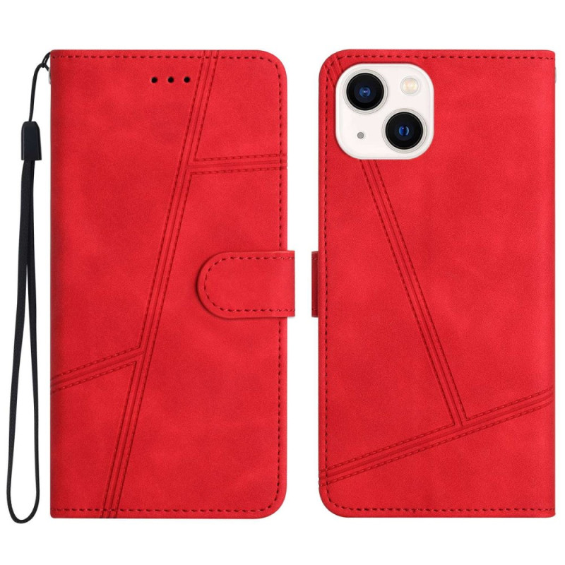 pour iPhone 14 Skin-touch Feeling Vintage PU Leather Phone Cover Wallet Design Lines Imprinted Flip Stand Shell House - Red