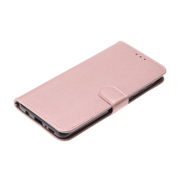 Solid Color Leather with Wallet Cover  pour Samsung Galaxy A21s - Rose Gold