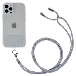 pour iPhone 12 Pro 6.1 inch TPU Transparent Back House r with Detachable Lanyard - Grey