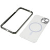 pour iPhone 13 6.1 inch Magnetic House Support Wireless Charging, Transparent Hard PC Back Metal Frame Matte Cover - Green