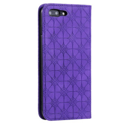 Imprint Flower Surface Auto-absorbed Cover with Card Slots  pour iPhone 7 Plus/8 Plus 5.5-inch - Purple