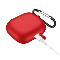 Solid Color Bluetooth Earphone Shell Shockproof Silicone House Cover  pour AirPods 3 - Red