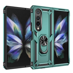 pour Samsung Galaxy Z Fold4  TPU + PC Shockproof Phone House Ring Holder Kickstand Protective Sheet - Blackish Green