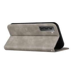 Wallet Stand Design Auto Closing Magnetic Flip Phone House Protective Cover  pour Samsung Galaxy S22 Plus - Grey