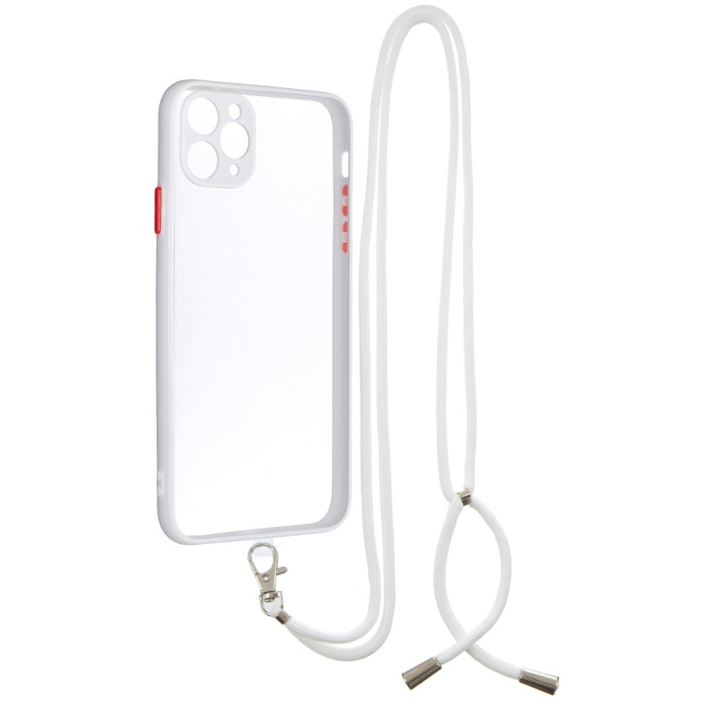 Transparent TPU + Acrylic Combo Hybrid Back Phone Cover Shell with Lanyard  pour iPhone 11 Pro Max 6.5 inch - White