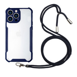 Anti-scratch Acrylic + TPU Hybrid House Cell Phone Cover with Lanyard  pour iPhone 13 Pro Max 6.7 inch - Dark Blue