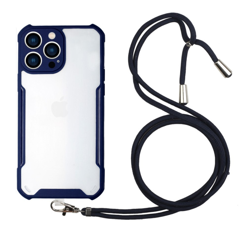 Anti-scratch Acrylic + TPU Hybrid House Cell Phone Cover with Lanyard  pour iPhone 13 Pro Max 6.7 inch - Dark Blue