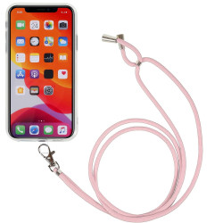 pour iPhone 11 6.1 inch Anti-drop Transparent Back House TPU Phone Cover with Detachable Lanyard - Pink