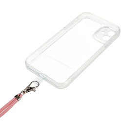 pour iPhone 11 6.1 inch Anti-drop Transparent Back House TPU Phone Cover with Detachable Lanyard - Pink