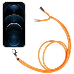 pour iPhone 12 Pro 6.1 inch TPU Transparent Back House r with Detachable Lanyard - Orange