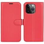 Étui portefeuille Litchi pour iPhone 15 Pro Max - Rouge