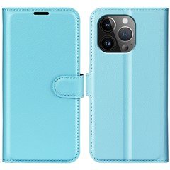 For iPhone 15 Pro Max Anti-Scratch Litchi Texture Phone Cover Wallet Flip PU Leather Phone Case - Blue