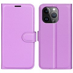 For iPhone 15 Pro Max Anti-Scratch Litchi Texture Phone Cover Wallet Flip PU Leather Phone Case - Purple