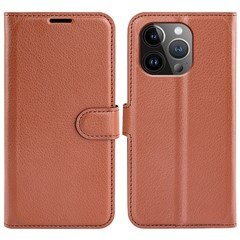 For iPhone 15 Pro Max Anti-Scratch Litchi Texture Phone Cover Wallet Flip PU Leather Phone Case - Brown