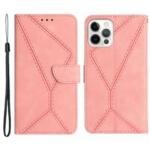 HT05 Leather Cover for iPhone 15 Pro Skin-touch Flip Stand Wallet Imprinted Line Anti-drop Phone Case - Pink