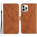 HT05 Leather Cover for iPhone 15 Pro Skin-touch Flip Stand Wallet Imprinted Line Anti-drop Phone Case - Brown
