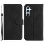HT05 For Samsung Galaxy S23 FE Phone Case Wallet Imprinted Line Skin-touch PU Leather+TPU Phone Stand Cover - Black